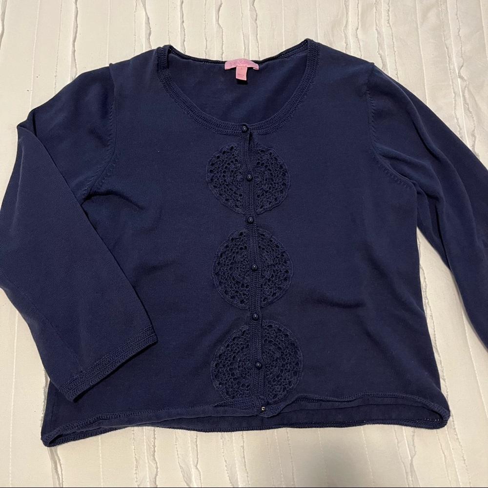 Navy Blue Lilly Pulitzer 3/4 sleeve embroidered cardigan